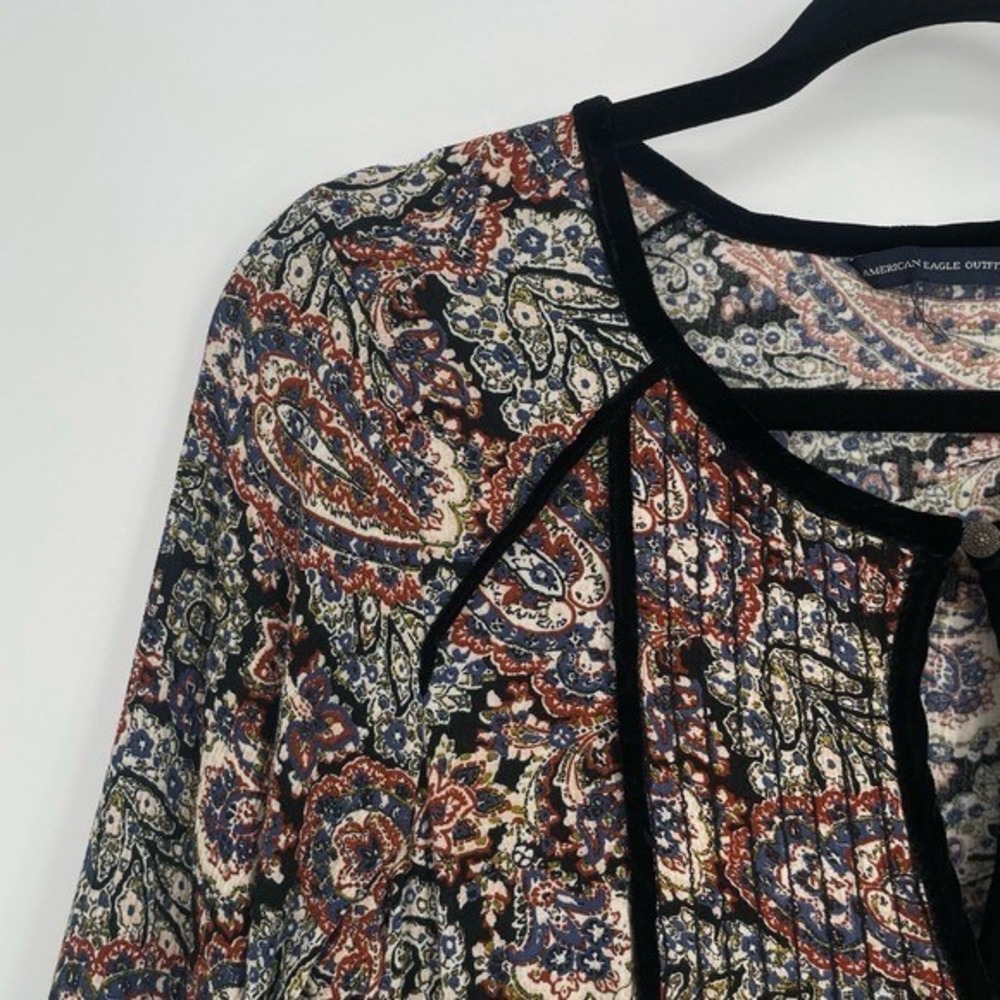 American Eagle Women's Floral Bohemian Keyhole Bell Sleeves Mini Dress Size S - Picture 8 of 14